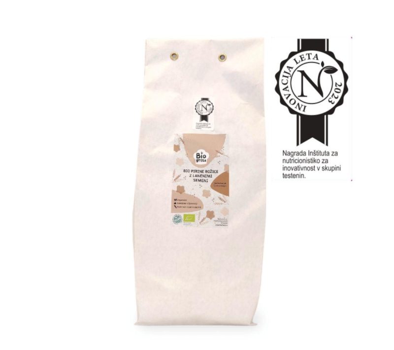 Bio pirine rožice z lanenimi semeni Biogetta, 1kg Bio pirine rožice z lanenimi semeni Biogetta, 1kg