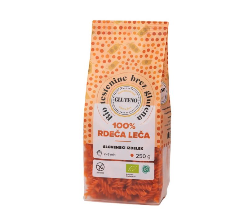 Bio testenine brez glutena – rdeča leča Gluteno Bio testenine brez glutena – rdeča leča Gluteno