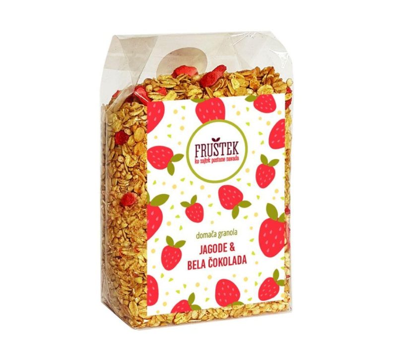 Domača granola Jagode in bela čokolada Fruštek, 350g