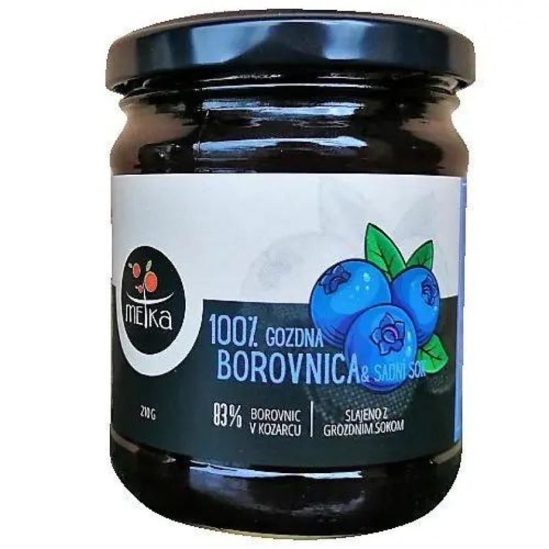 Marmelada 100% gozdna borovnica & sadni sok Dobrote Metka, 210g