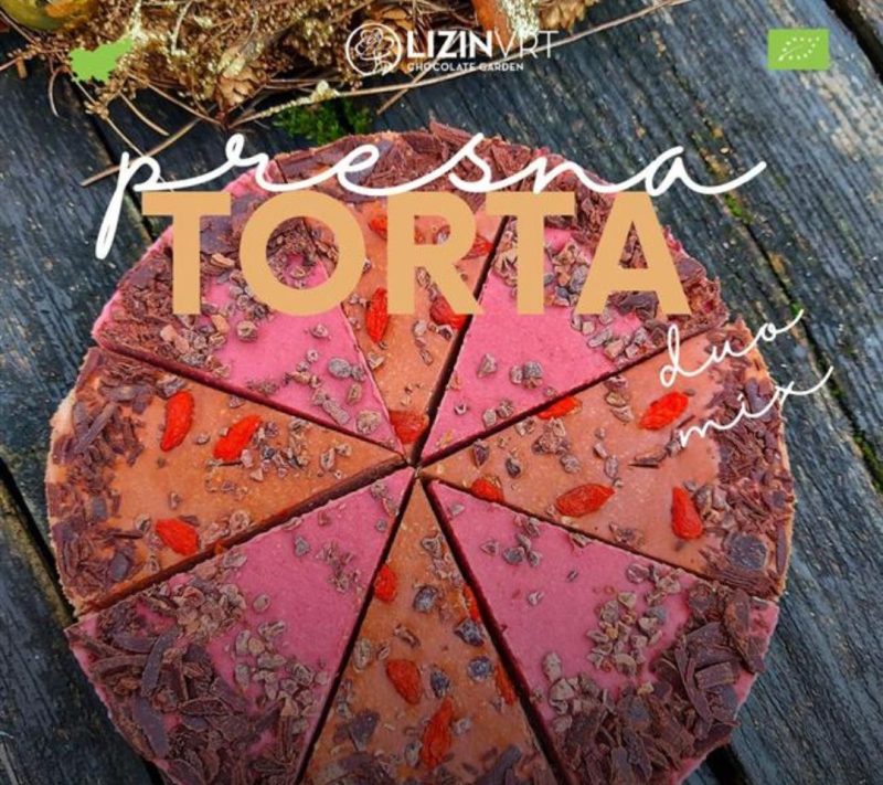 Presna torta z EKO certifikatom – DUO MIX – čokolada in jagoda/čokolada (mala/8 kosov/premer-18)