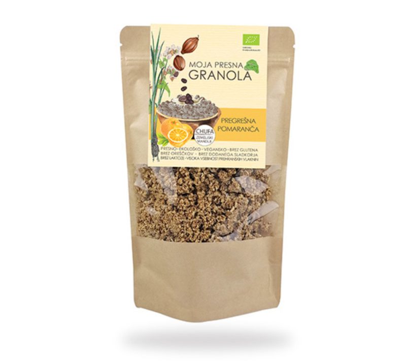 Presna ekološka granola Pregrešna pomaranča, Moja presna granola drobTinka, 230 g
