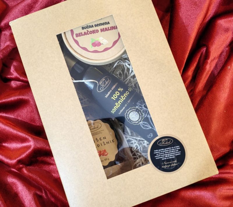 Paket sončnično olje + bučna semena oblita s čokolado + sušen paradižnik kmetija Kokol