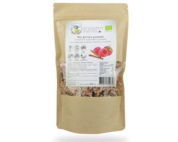 Bio hrustljava granola z malino in cejlonskim cimetom drobTinka, 300 g