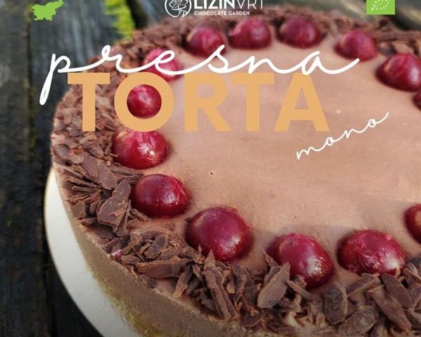 Bio presna torta z EKO certifikatom – MONO – čokolada z višnjami (mala-8 kosov-premer-18)