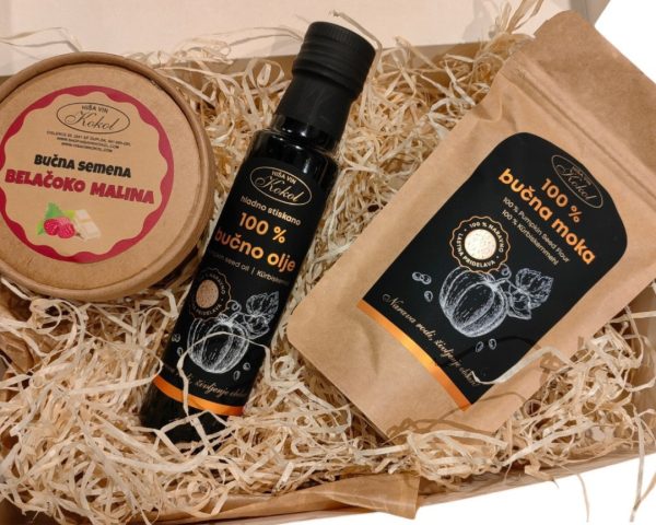 Paket_bučno olje + bučna moka + bučna semena oblita s čokolado kmetija Kokol