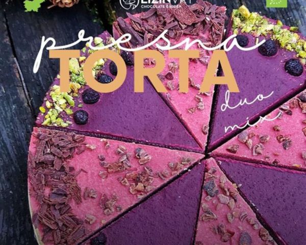 Presna torta z EKO certifikatom – DUO MIX – borovnica in jagoda-čokolada (mala-8 kosov-premer-18)