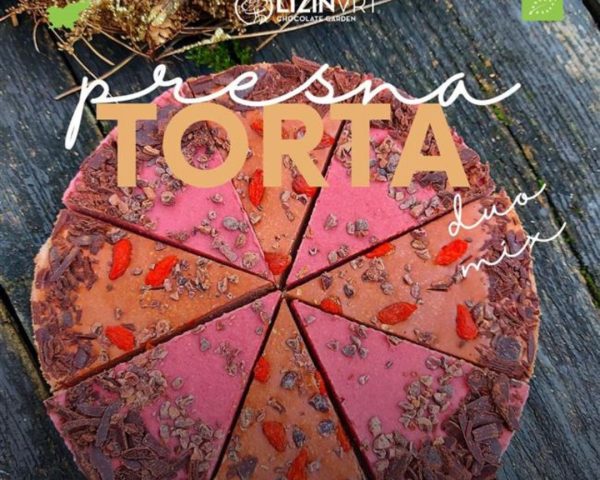 Presna torta z EKO certifikatom – DUO MIX – čokolada in jagoda-čokolada (mala-8 kosov-premer-18)